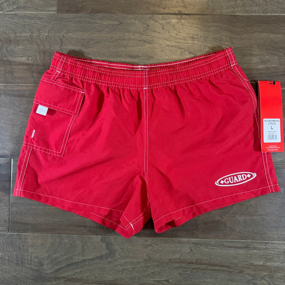 Rise Aquatics Women Red Lifeguard Board Shorts LTF31G Guard Logo Cargo Pocket L